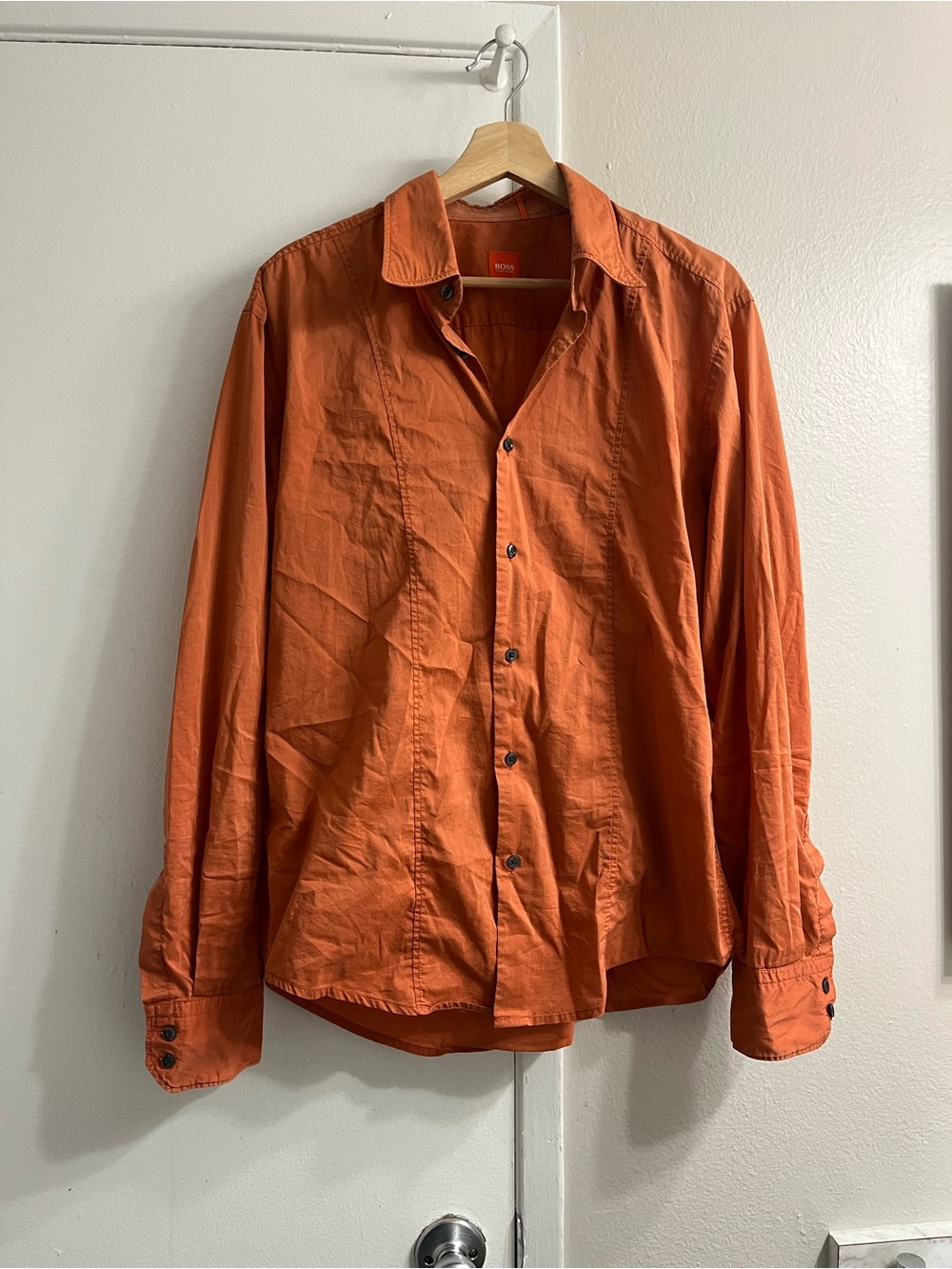 Hugo Boss Orange Cotton Long-Sleeve Button-Up Shirt